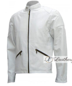 White Simple & Elegant Leather Jacket For Men