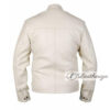 Men's White Leather Jacket with Blue Strips - Image 4