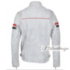 White with Red strips Vintage Classic Men's Leather Jacket - Image 3