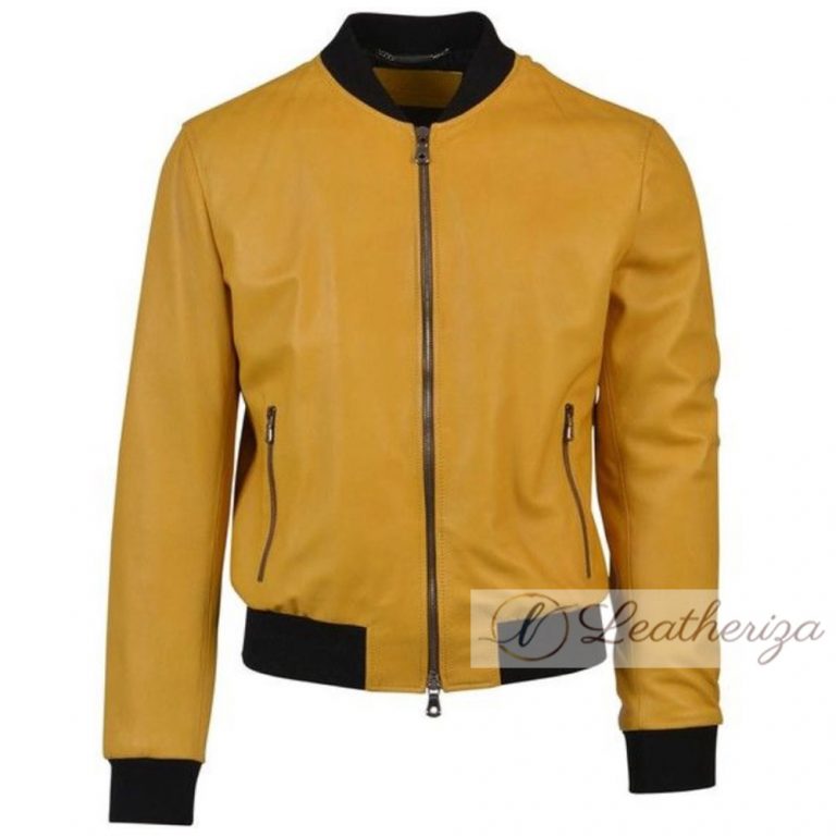 Yellow Bomber Jacket For Men Yellow Leather Bomber Jacket Leatheriza