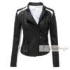 Stylish Black & White Women's Leather Jacket - Image 4