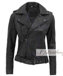 Women's Black Motorcycle Leather Jacket