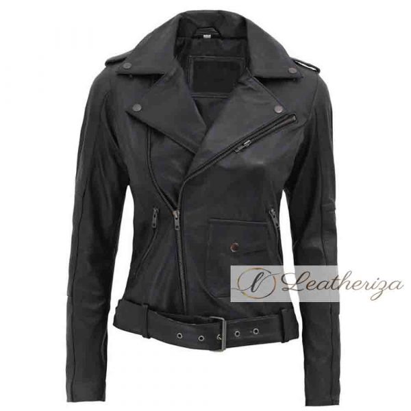 Women's Black Motorcycle Leather Jacket