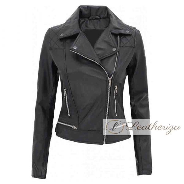 Racer girl black leather jacket