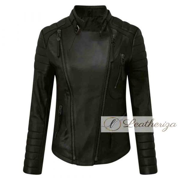 Leeza Racer Stylish Black Leather Jacket For Women