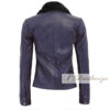 Indigo Shearling Blue Leather Jacket For Women - Image 3