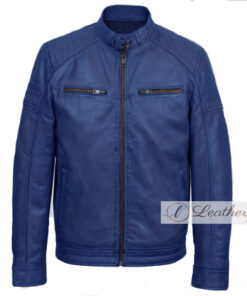 Stylish Cobalt Blue Biker Men's Leather Jacket