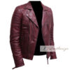 Zipper Biker Red Burgundy Leather Jacket For Men - Image 3
