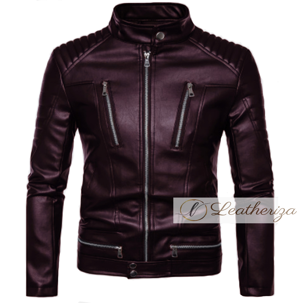 Buy Merlot Burgundy Biker Leather Jacket For Men | leatheriza.com