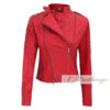 Modish Garnet Red Leather Jacket For Women - Image 2