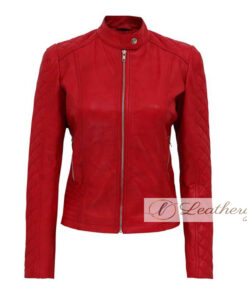 Elegant Stylish Women's Red Leather Jacket