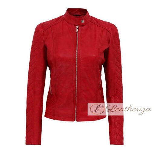 Elegant Stylish Women's Red Leather Jacket