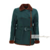 Pine Green Shearling Leather Coat For Women - Image 3