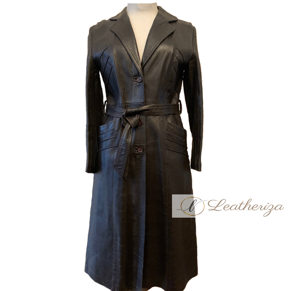 Buy Stylish Elegant Women's Brown Leather Trench Coat