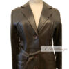 Stylish Elegant Women's Brown Leather Trench Coat - Image 3