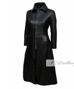 Obsidian Black Leather Trench Coat For Women