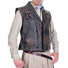 Classical Vintage Brown Leather Trench Coat For Men - Image 4