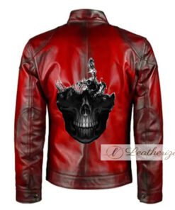 Classic Skull Red Biker Men's Leather Jacket