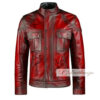 Classic Skull Red Biker Men's Leather Jacket - Image 2