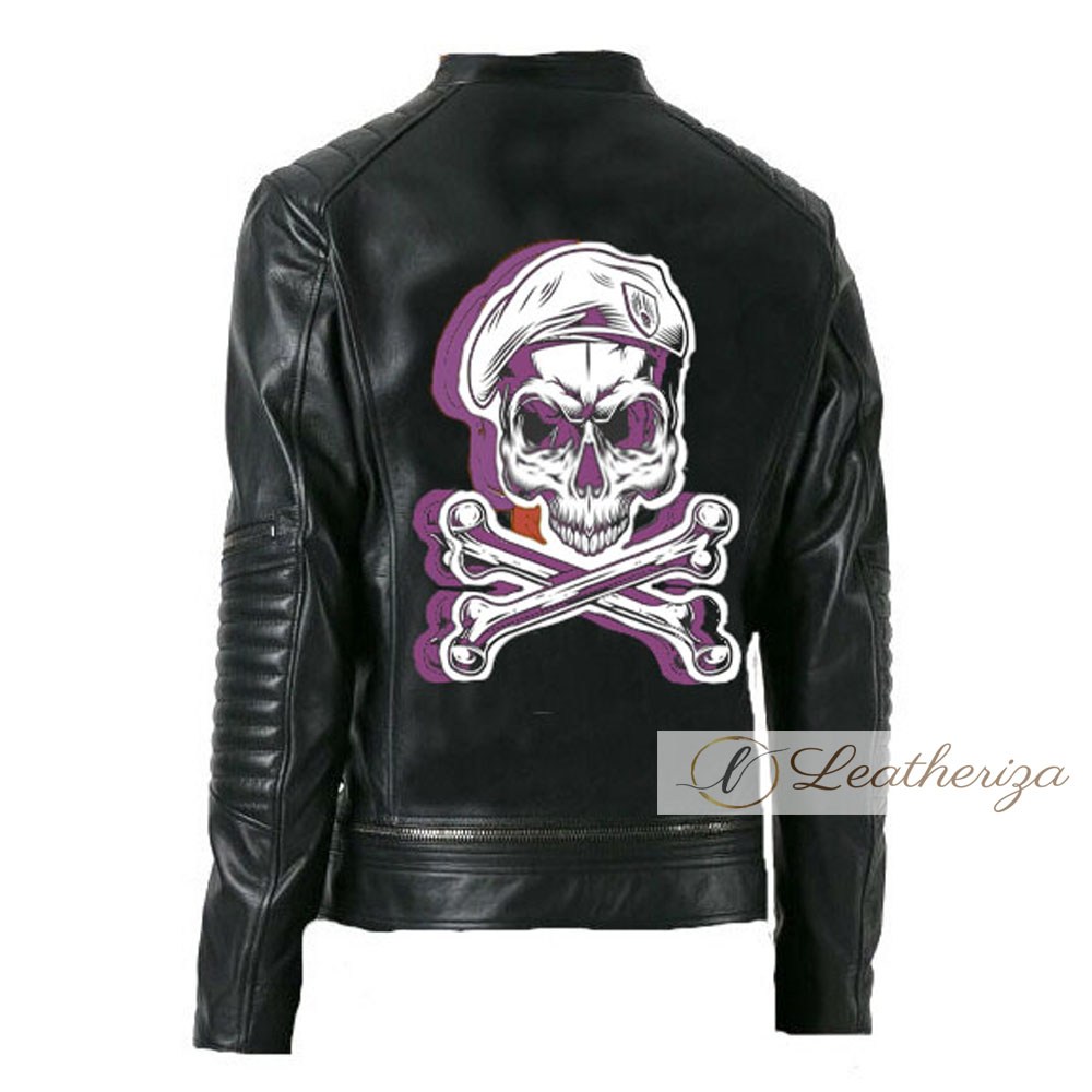 Skull Black Leather Jacket for Men Available Online in USA