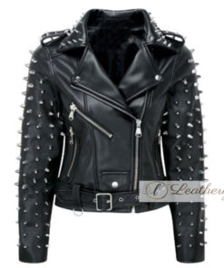 Voguish Studded Women's Black Biker Leather Jacket