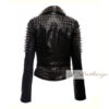 Soot Black Studded Biker Leather Jacket For Women - Image 2