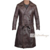 Brunette Brown Leather Trench Coat For Men - Image 3