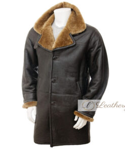 Short Brown Shearling Leather Coat for Men