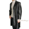 Voguish Jet Black Leather Trench Coat For Men - Image 2
