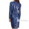 Stylish Admiral Blue Leather Trench Coat For Women - Image 2