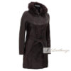 Ebony Black Leather Trench Coat For Women With Shearling Hoodie - Image 3