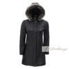 Nala Shearling Black Leather Trench Coat For Women - Image 3