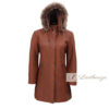 Stylish Shearling Leather Brown Trench Coat For Women With Hoodie - Image 4