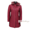 Shearling Burgundy Red Leather Trench Coat For Women with Hoodie - Image 3
