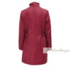 Shearling Burgundy Red Leather Trench Coat For Women with Hoodie - Image 2