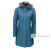Stylish Shearling Blue Leather Trench Coat For Women with Hoodie - Image 3