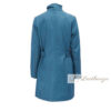 Stylish Shearling Blue Leather Trench Coat For Women with Hoodie - Image 2