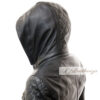 3/4 Midnight Black Leather Coat For Women with Hoodie - Image 2