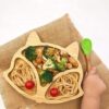 KIDSAVIA Baby Toddler Bamboo Plate and spoon with Silicone Suction - Stay Put Plate - Bamboo Plate Gripper Mat Weaning Self Feeding, Fox Cute - KIDSAVIA Random color (blue) - Image 6