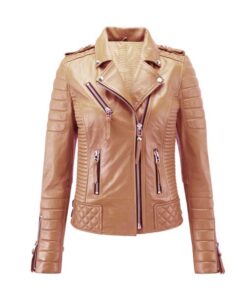 Women Stylish Motorcycle Biker Genuine Sheepskin Leather Jacket for Women Camel