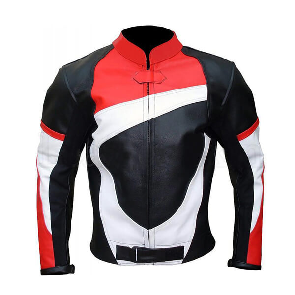 Red & White Stripe Motorbike Jacket for Men - Leatheriza