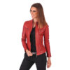 Slim Fit Women Red Leather Jacket - Image 3