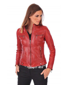 Slim Fit Women Red Leather Jacket