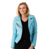 Genuine Sheepskin Leather Jacket for Women Turquoise Blue - Image 3