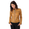 Women Leather Jacket Bomber Biker Genuine Sheepskin Leather Jacket for Women Yellow - Image 2