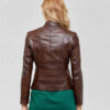 Chocolate Brown Women?s Leather Biker Genuine Sheepskin Jacket for Women - Image 2