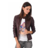 Women Leather Jacket Motorcycle Biker Genuine Sheepskin Leather Jacket for Women Burgundy - Image 2