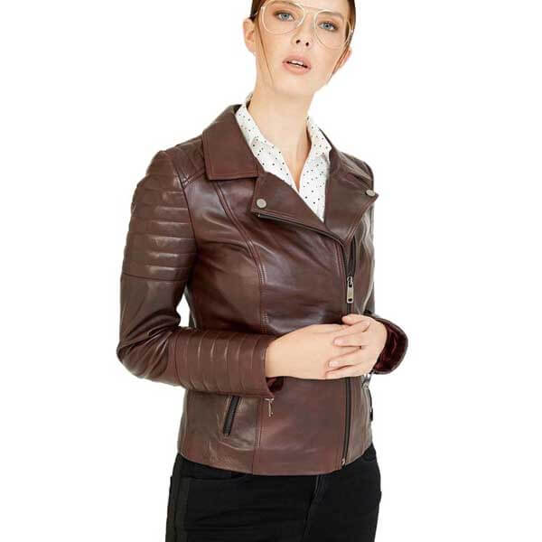 Dark Brown Women?s Leather Biker Genuine Sheepskin Jacket for Women ...