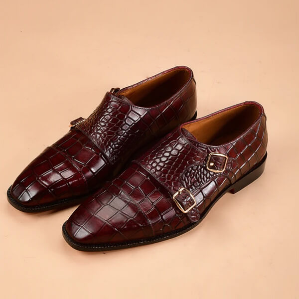 Men?s Burgundy Double Monkstraps Shoes - Leatheriza