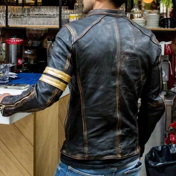 Black Biker Vintage Motorcycle Distressed Cafe Racer Leather Jacket ...